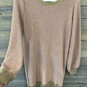 Round Neck Long Sleeve Sweater Dress with Ribbed Hem